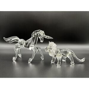 Hand Blown Art Glass 2.5” Lion & 4” Unicorn Figurine
